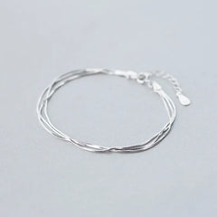 Pulseras de capas sencillas para mujer, joyería de plata 925 de moda coreana, pulsera de plata de ley 925 de moda para mujer. 