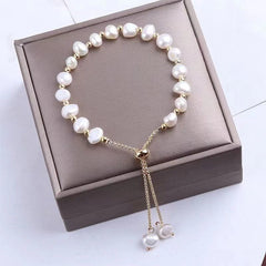 Elegante pulsera de perlas barrocas para mujer, pulsera ajustable de lujo, joyería de moda para niña, regalo de fiesta de cumpleaños 