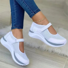 Zapatos de mujer, suela gruesa, zapatos sencillos, punta redonda, zapatillas de punto para mujer, zapatos casuales de rejilla para caminar, zapatos vulcanizados de talla grande para mujer 