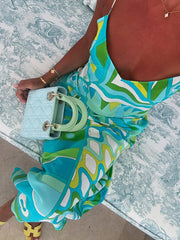 Vestido largo con estampado elegante para mujer, sin mangas, espalda descubierta, abertura lateral, para fiesta, verano 2025, para playa, hasta los tobillos 