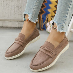 Korean Women Flats Shoes 2025 Round Toe Loafers Casual Female Sneakers Women New Slip-on Leisure Flock Sewing Shoes for Women