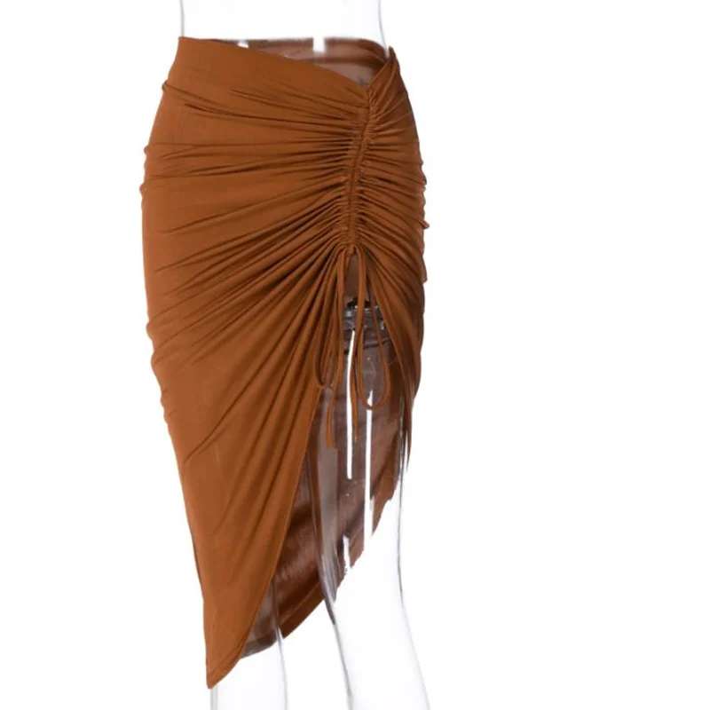 Irregular Low Waist Skirt Summer New Trend Hotsweet Drawstring Shirring Skirt Elegant Club Party Skirt Sexy Elegant Women Skirts