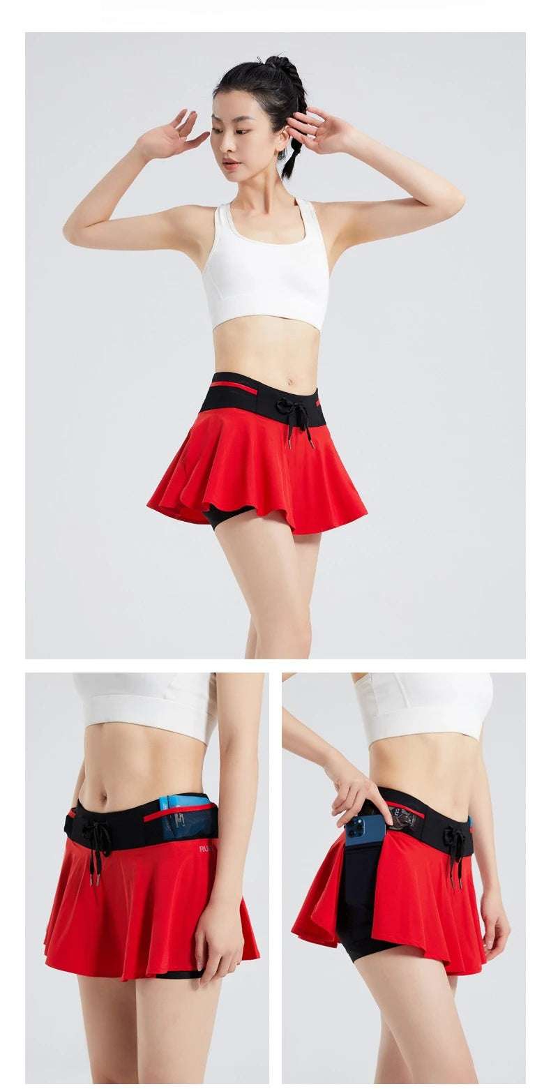 Running Short Skirt with Lining for Women in Summer Breathable Training Fitness Track and Field Marathon Running Skirt