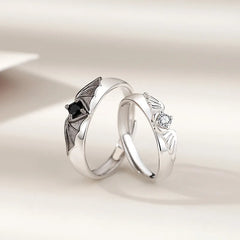 Anillos de pareja de ángel demonio de cristal de lujo para mujeres y hombres, diseño romántico de alas de moda, anillo de compromiso ajustable, joyería de boda