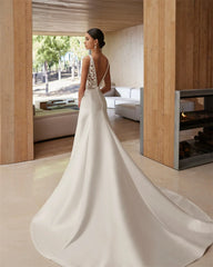 Vestido de novia con apliques y cuello en V blanco de Kyoto 2025 sin espalda personalizado جديد في الفساتين A-line vestidos de novia de cola larga 