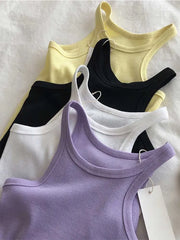Camisetas sin mangas para mujer, top corto sexy, camisola de verano para mujer, ropa deportiva blanca y negra para mujer 2024