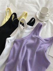 Camisetas sin mangas para mujer, top corto sexy, camisola de verano para mujer, ropa deportiva blanca y negra para mujer 2024