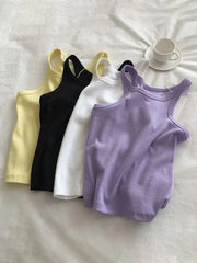 Camisetas sin mangas para mujer, top corto sexy, camisola de verano para mujer, ropa deportiva blanca y negra para mujer 2024