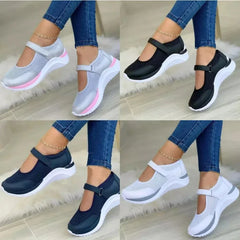 Zapatos de mujer, suela gruesa, zapatos sencillos, punta redonda, zapatillas de punto para mujer, zapatos casuales de rejilla para caminar, zapatos vulcanizados de talla grande para mujer 