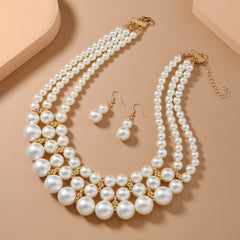 Conjunto de joyería nupcial para novia, nuevo collar y pendientes de perlas de imitación hechos a mano de varias capas, accesorios de fiesta para mujer