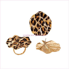 57QA Elegant Leopard Print Earrings and Rings Set for Modern Women Daily Use