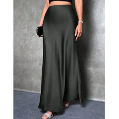 Stained satin skirt 2025 summer new simple imitation silk long skirt women's clothing club clothing Vestidos