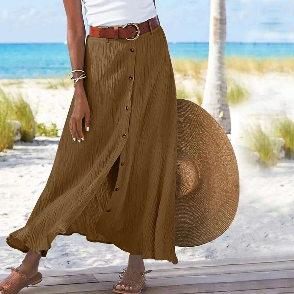 Women Skirt 2025 Spring Summer New Fashion Casual Cotton And Linen Solid Color Buttons Skirt Split A- Line Hip Waist Long Skirt