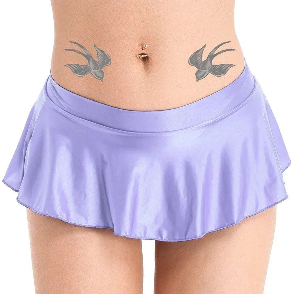 Sexy Womens Glossy Short Skirt  Shiny Skater Dance Party Skirt Sexy V Waist Design Pleated Skirts Summer  High Waist Skirts