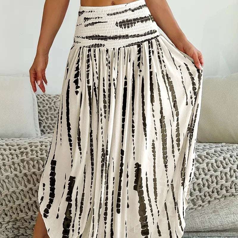Women Skirt Fashion Summer Skirts Casual Long Skirt Women White Print Elastic Waist A-LINE Skirts for Women Faldas 2025 Q380