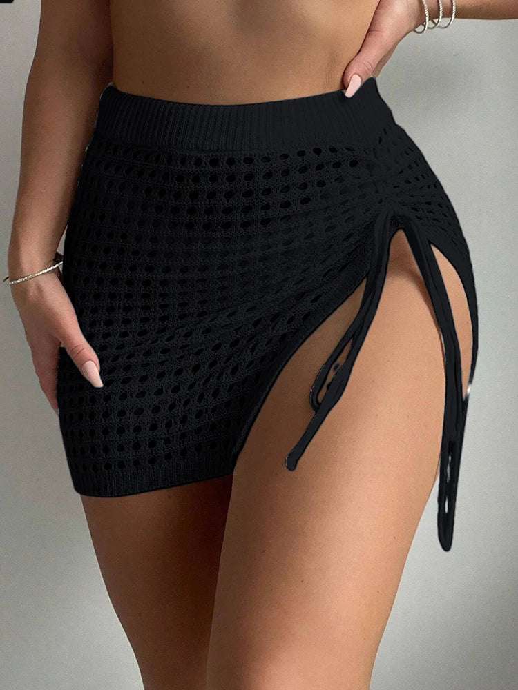 Knitted short skirt pool party beach fashion elegant skirt hollowed out bikini sexy cover