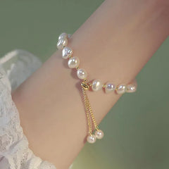 Elegante pulsera de perlas barrocas para mujer, pulsera ajustable de lujo, joyería de moda para niña, regalo de fiesta de cumpleaños 