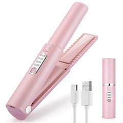 2-IN-1 Cordless Electric Heating Hair Straightener Rechargeable Travel  Double Use Straight Hair Straightener And Curling Iron