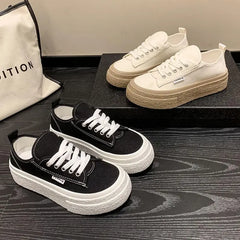 Women Canvas Shoes Lace-up Thick Sole Ladies Shoes Outdoors Platform 2025 New Comfortable Outdoor Wear Resistant Female Sneakers