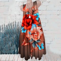 Vestido corto informal de verano para mujer, sin mangas, con estampado floral, color vino tinto, estilo urbano 