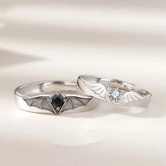 Anillos de pareja de ángel demonio de cristal de lujo para mujeres y hombres, diseño romántico de alas de moda, anillo de compromiso ajustable, joyería de boda