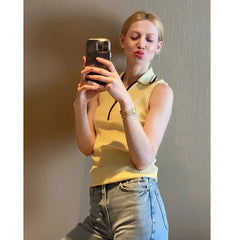 Tops de mujer Verano 2025 Nuevo Chic Retro Elástico Delgado Elegante Camiseta sin mangas Moda urbana para mujeres Jóvenes Estudiantes Tops
