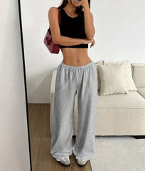 Women's Pants 2025 Summer Fashion Solid Color Low Waisted Casual Elastic Waisted Lace Up Wide Leg Daily Sports Pants