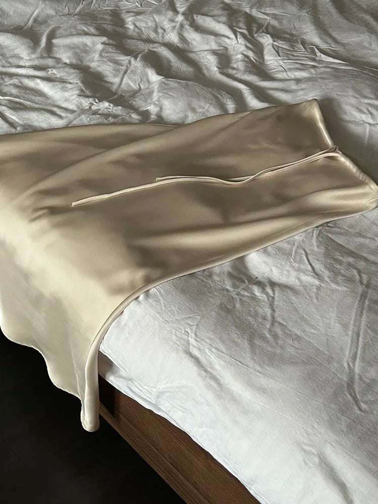 Long Black Satin Skirts Women For Work Summer Autumn Straight Brown Skirt Long Belt Coffee Formal Silk Maxi Skirt For Ladies