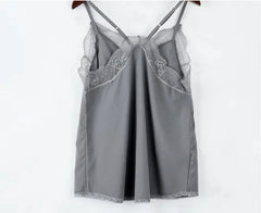Blusas elegantes para mujer, top tipo camiseta sin mangas, top tipo tubo de satén de seda, camisola lisa con tirantes, blusa sin mangas, blusa francesa con encaje delicado