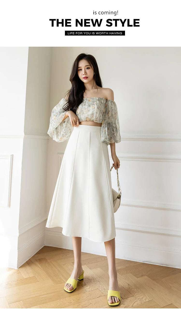 Women's Skirt 2025 Spring Women High Waist Solid Vintage Girl's Waist Down Skirt Knee-length A-line Fashion Thin Skirt for Women