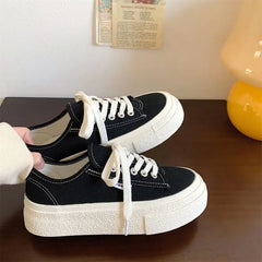 Women Canvas Shoes Lace-up Thick Sole Ladies Shoes Outdoors Platform 2025 New Comfortable Outdoor Wear Resistant Female Sneakers