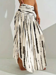 Women Skirt Fashion Summer Skirts Casual Long Skirt Women White Print Elastic Waist A-LINE Skirts for Women Faldas 2025 Q380