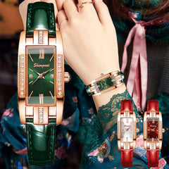 Relojes vintage para mujer, de moda, con diamantes de imitación, rectangulares, con correa de cuero, reloj de cuarzo. 