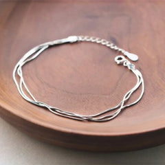Pulseras de capas sencillas para mujer, joyería de plata 925 de moda coreana, pulsera de plata de ley 925 de moda para mujer. 