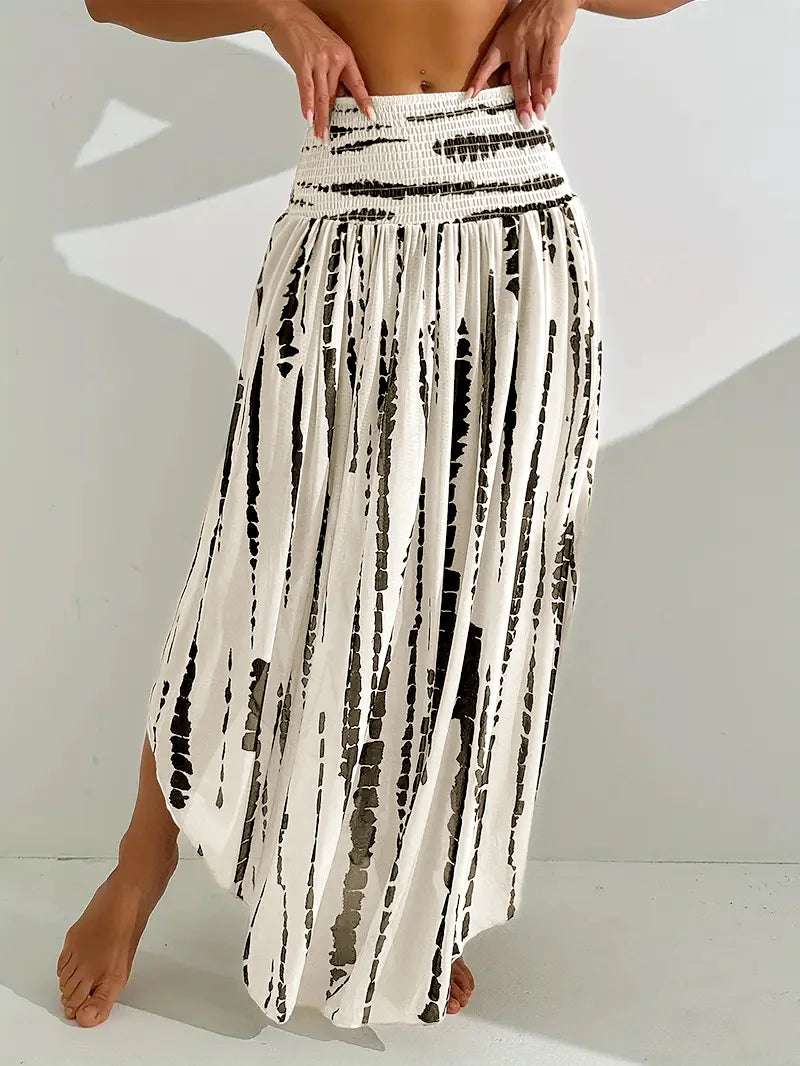 Women Skirt Fashion Summer Skirts Casual Long Skirt Women White Print Elastic Waist A-LINE Skirts for Women Faldas 2025 Q380