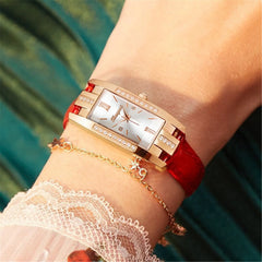 Relojes vintage para mujer, de moda, con diamantes de imitación, rectangulares, con correa de cuero, reloj de cuarzo. 
