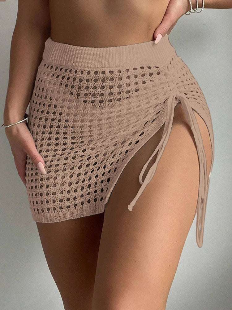 Knitted short skirt pool party beach fashion elegant skirt hollowed out bikini sexy cover