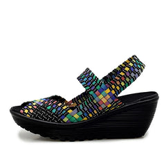 Sandalias de plataforma tejidas para mujer, zapatos transpirables para caminar de verano, zapatillas de deporte para mujer, sin cordones, tacón de 5 cm, hechas a mano, zapatillas para mujer