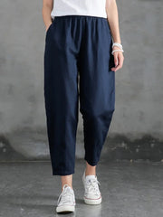 2025 Fashion Woman Pants Casual Cotton Linen Harem Pants LOOSE Solid Ankle-Length Pants Elastic Waist Women's Summer Breeches