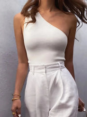 Camisetas deportivas sin mangas para mujer, tops cortos sexis, chalecos casuales para mujer, conjuntos de verano con un solo hombro, camisetas elásticas para fitness