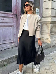 MUJER Woman 2025 Satin Skirt Women High Waist Long Skirts For Women Summer Black Midi Skirt Woman Office Elegant Women's Skirts