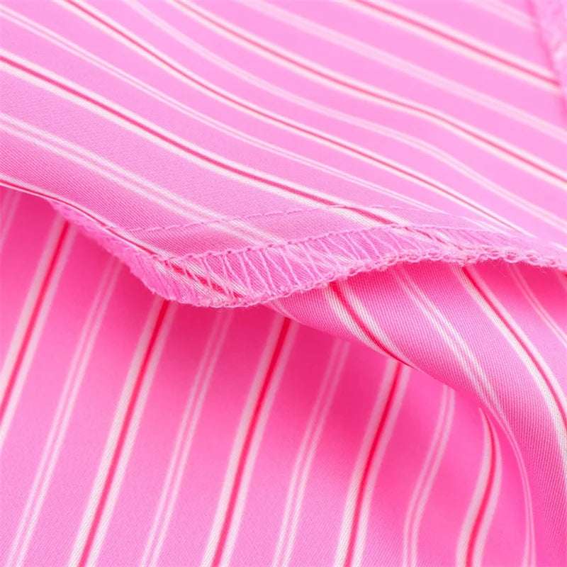Women's Skirt New Summer 2025 Pink Striped Silk Satin Midi Skirt Fashionable and versatile Elegant personality