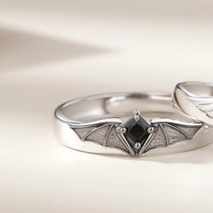 Anillos de pareja de ángel demonio de cristal de lujo para mujeres y hombres, diseño romántico de alas de moda, anillo de compromiso ajustable, joyería de boda
