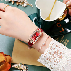 Relojes vintage para mujer, de moda, con diamantes de imitación, rectangulares, con correa de cuero, reloj de cuarzo. 