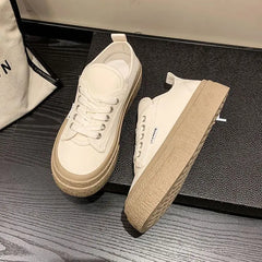 Women Canvas Shoes Lace-up Thick Sole Ladies Shoes Outdoors Platform 2025 New Comfortable Outdoor Wear Resistant Female Sneakers