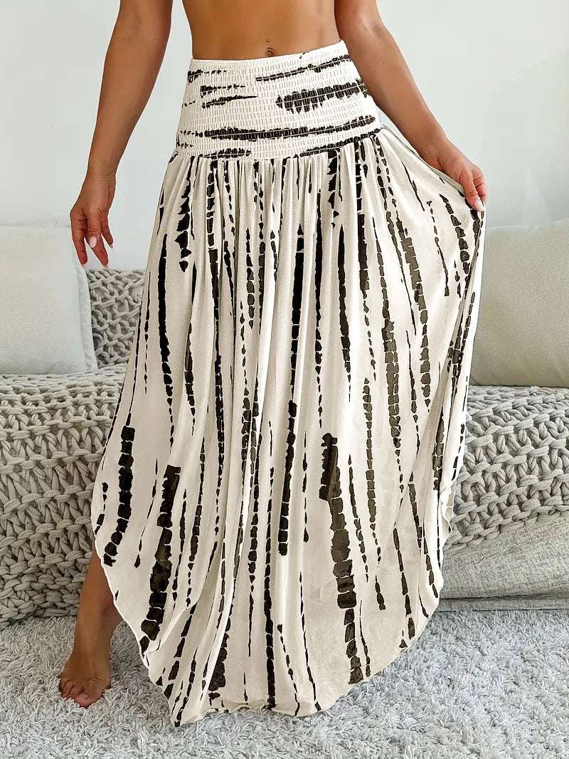 Women Skirt Fashion Summer Skirts Casual Long Skirt Women White Print Elastic Waist A-LINE Skirts for Women Faldas 2025 Q380