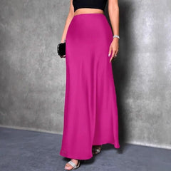Stained Satin Skirt Spring and Summer New European and American Simple Imitation Silk Long Skirt for Women