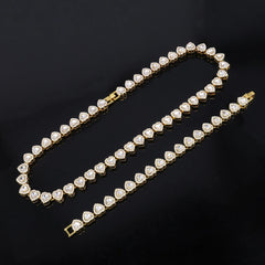 ZAKOL 45CM New Hip Hop Tennis Chain Bracelet Necklace Shiny Heart Rhinestone CZ Fashion Rock Party Jewelry Set
