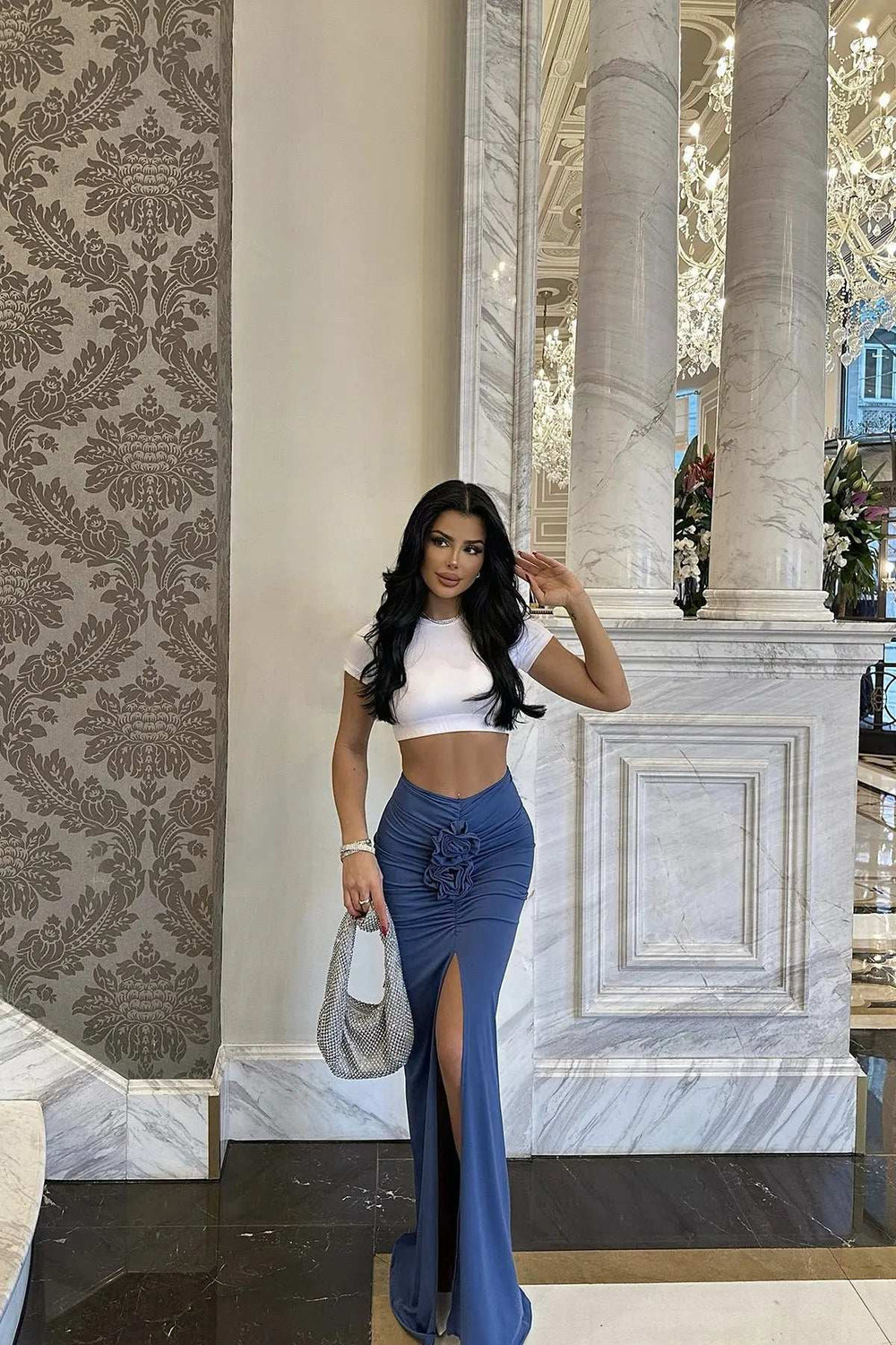 Temperament New Fashion Skirt Women Summer Streetwear Solid Skirts Appliques Sexy Split Slim Elegant Party Skirts Female