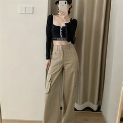 2025 new women's clothing with European and American style casual and elegant design avant-garde and retro work pants